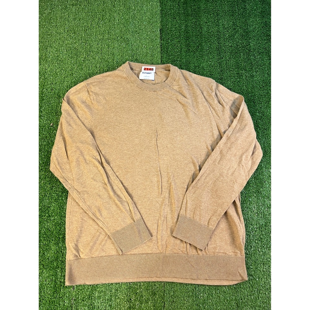 Old Navy Mens Tan Heathered Knit Crewneck Sweater Large Long Sleeve Ribbed Trim